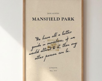 Jane Austen Mansfield Park Poster, klassische Buchcover-Kunst, digitaler Download