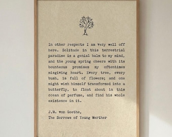 Die Schmerzen des jungen Werther Zitat Poster, Vintage literarische Wandkunst, digitaler Download