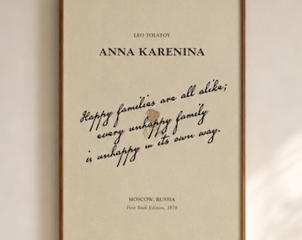 Tolstoy Anna Karenina Poster, Literatur Zitat Druck, Vintage Buch Cover Wandkunst, digitaler Download