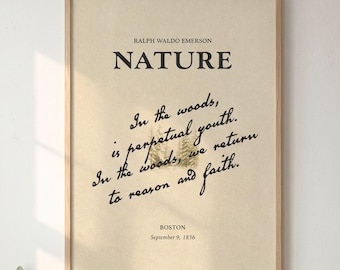 Ralph Waldo Emerson Nature Poster, Vintage Literaturbuch-Cover-Kunst, digitaler Download