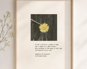 William Blake Poem Poster, Löwenzahn botanische Wandkunst, Auguries of Innocence, digitaler Download