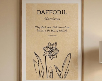 Wordsvalent Narzisse Botanische Wandkunst, Poesie Zitat Poster, Vintage Natur Dekor, digitaler Download