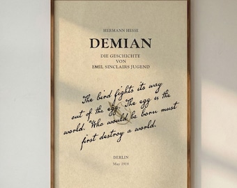 Hermann Hesse Demian Poster, Vintage Buchumschlag Wandkunst, klassischer literarischer Druck, digitaler Download