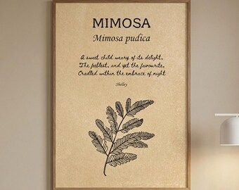 Empfindliche Pflanze Shelley Poetry Poster, Mimose Botanische Linie Illustration, digitaler Download