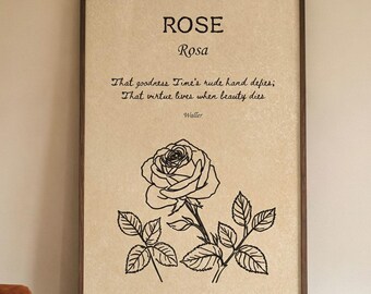 Vintage Rose botanische Wandkunst, Edmund Waller Poetry Print, klassisches Blumendekor, digitaler Download