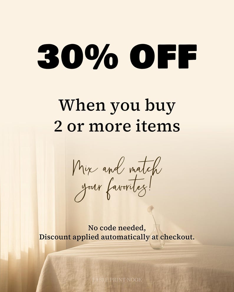 Op de afbeelding: Een promotieafbeelding met de tekst "30% OFF" in een vetgedrukte zwarte letter. De tekst "When you buy 2 or more items" staat eronder. De afbeelding bevat ook de tekst "Mix and match your favorites!" en "No code needed, Discount applied automatically at checkout."