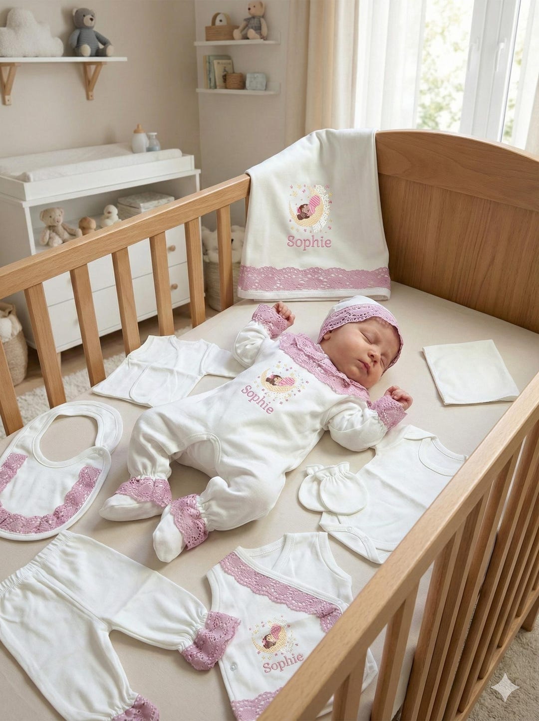 Personalized 10-piece Newborn Baby Set, Custom Embroidered Name Cotton ...