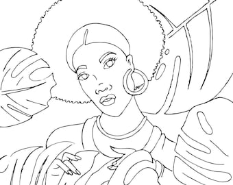 5 Original Black Girl Blooming Coloring Pages - Instant Download