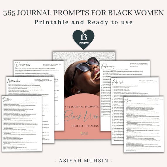 365 Journal Prompts for Black Women's Health & Healing (INSTANT Download) - Digital | Printable | Self-Care | Self-Love | Inspiration