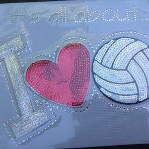 Volleyball I Love Volleyball Sequins and Rhinestone Transfer Applique ONLY CLOSEOUT SALE