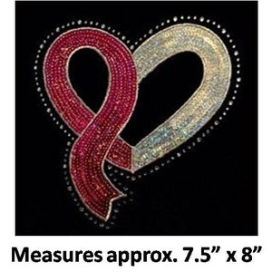 CLOSEOUT SALE Pink Ribbon Heart Sequins and Rhinestone Transfer Applique ONLY