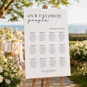 Nuestro plano de asientos favorito, plantilla moderna y minimalista para planos de asientos de boda, editable en Canva.