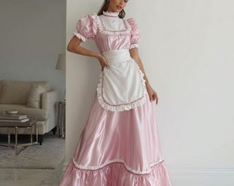 lockable satin dress lockable Sissy Maid black Satin Dress cosplay costume Tailor-madeFree shipping