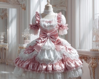 ddlg princess dress Sissy Adult Baby Short Yellow Dress Frilly Satin Lace FULL Skirt Fancy  Party Unisex Cosplay Princess Xxl Xl Party Ddlg Lingerie Little Sexy