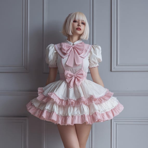 pink frilly maid dress FRILLY SISSY MAID DRESS APRON CUSTOM MADE FOR MALES + FEMALES (MSZK139)