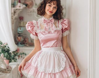pink satin maid dress Pink maid dress aesthetic