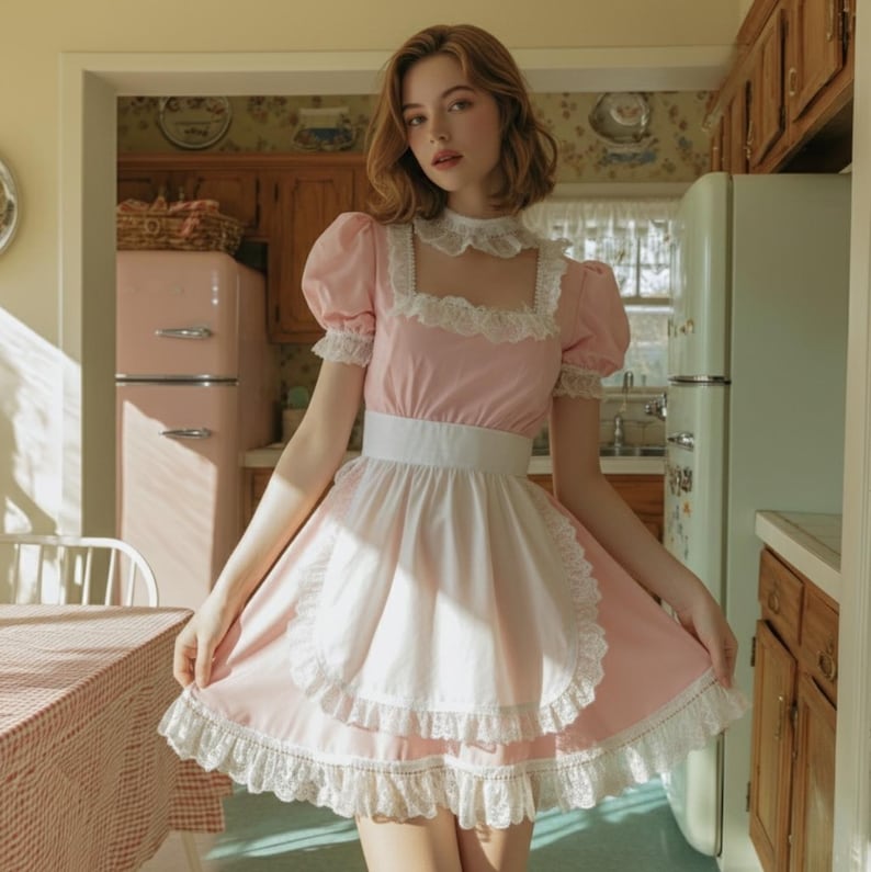 Sissy Lockable French Maid Dress Yellow Cottagecore Costume With Puff ...