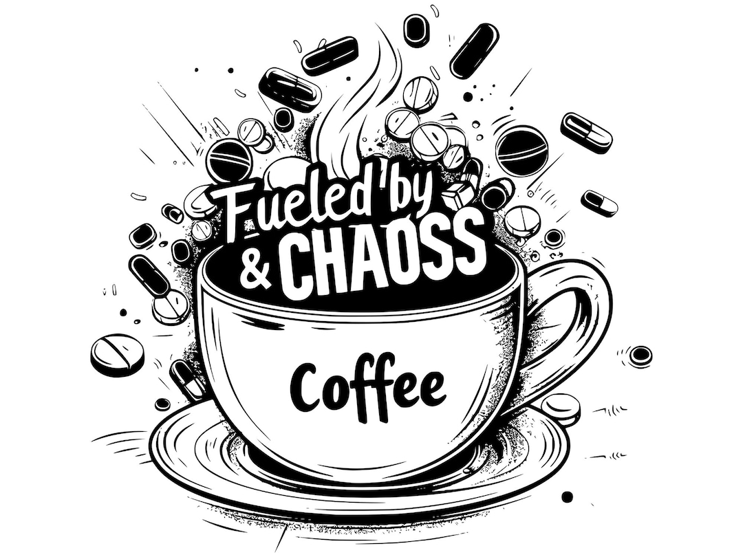 Fueled by Coffee and Chaos SVG Png,funny Coffee Quote Design,digital ...