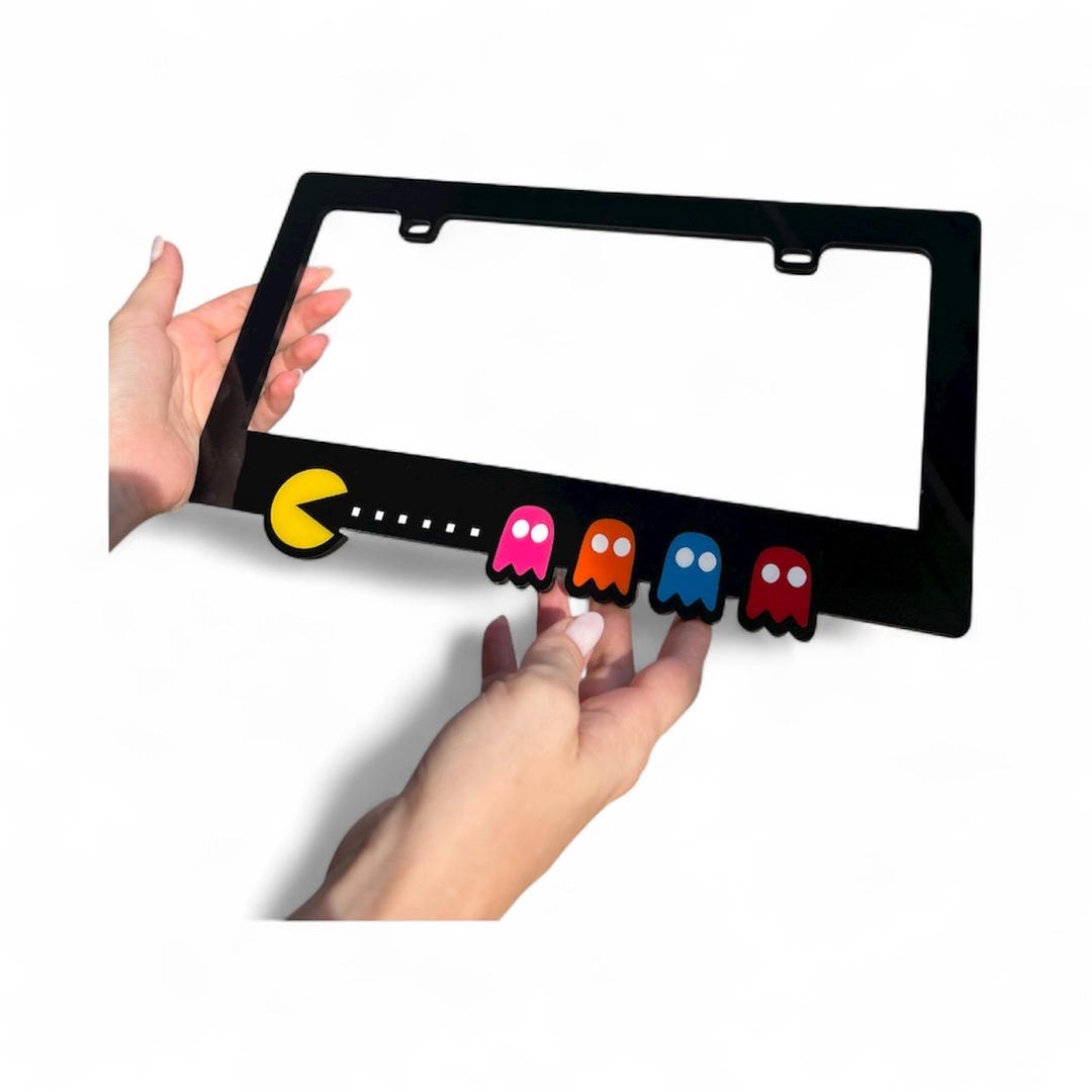 PAC-MAN 3D Handmade Car License Plate Frame – Glossy Black, Made in USA ...