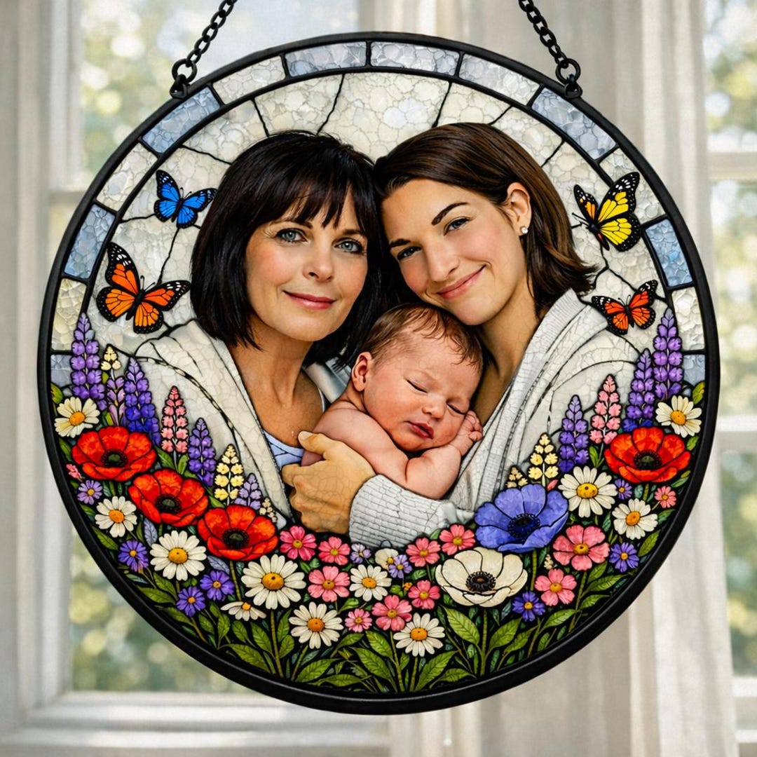 Custom Photo Portrait Stained Glass Suncatcher Gift for Mom,mum Gift ...
