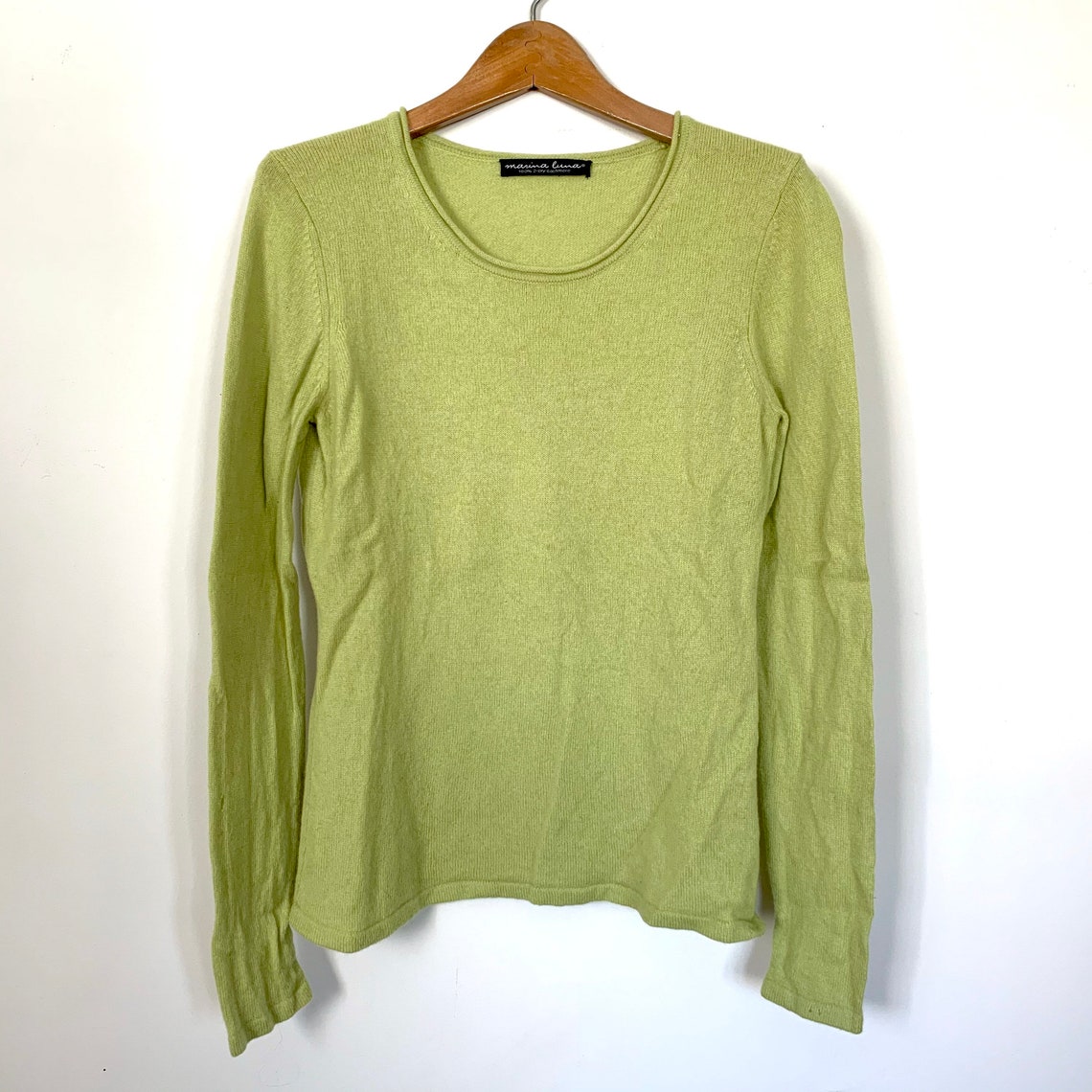 Vintage 90s Cashmere Sweater in Lime Green, Scoop Neck, Size Medium - Etsy