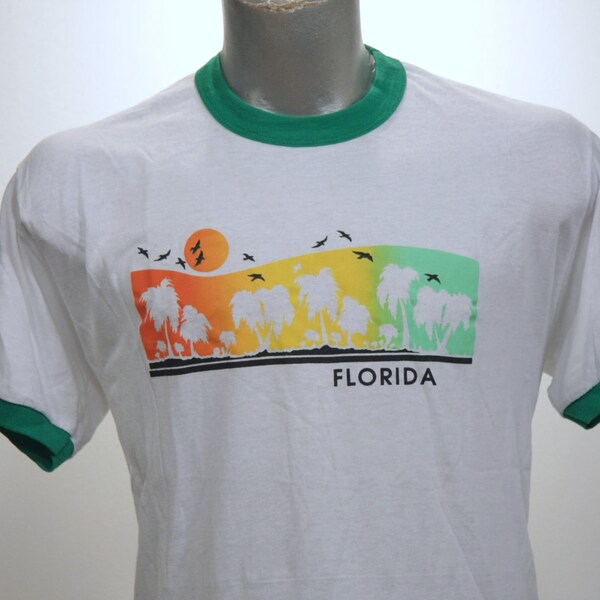 Vintage 80s FLORIDA Ringer T Shirt XL