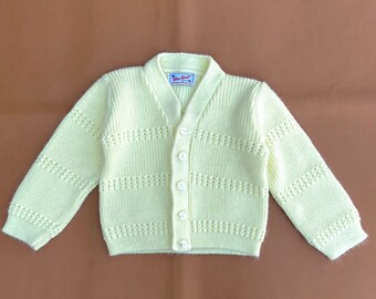 Vintage 60s Baby Cardigan—Neutral Ivory Knit Sweater—9-12 Months