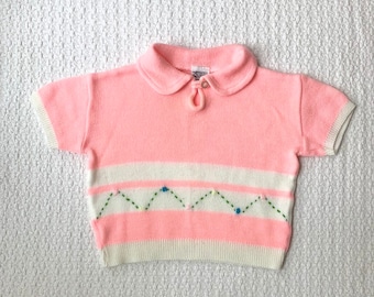 Vintage Baby Girl Pink Floral Short Sleeve Sweater, 18 Months