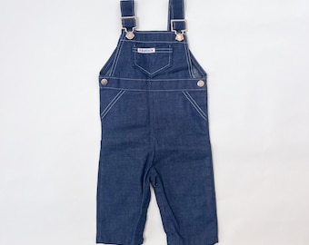 Vintage Health-Tex Made in USA Overalls—70s Baby Blue Jean Overalls—12 Months
