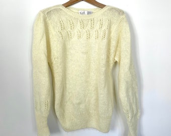 Vintage 80s Cream Mohair Sweater, Knit deVille, Size Small