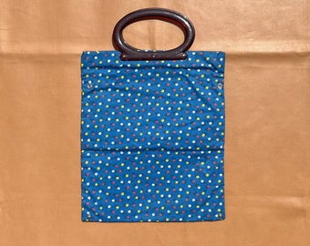 Vintage 70s Floral Tote Bag – Lucite Handle, Folding Purse