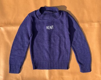Vintage Embroidered Sweater—Navy Knit Jumper with Monogram—Size 4T