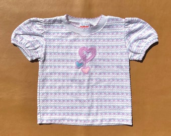 Vintage 80s Health-Tex Knit Top – Purple Hearts, Size 3T