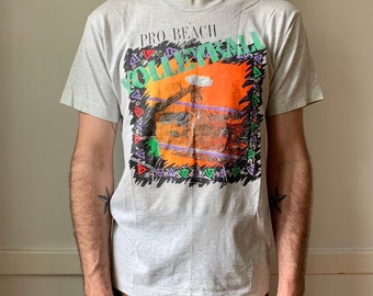 Vintage 90s Pro Beach Volleyball Neon T-Shirt, Unisex Large