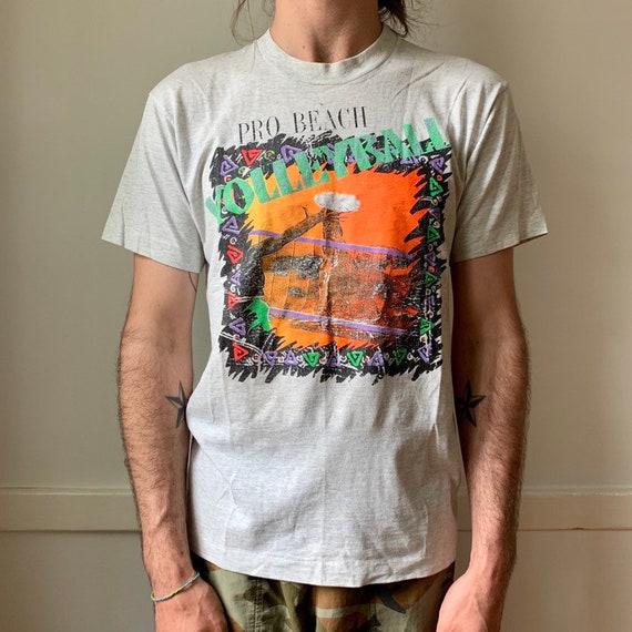 Vintage 90s Pro Beach Volleyball Neon T shirt Unisex Large Etsy