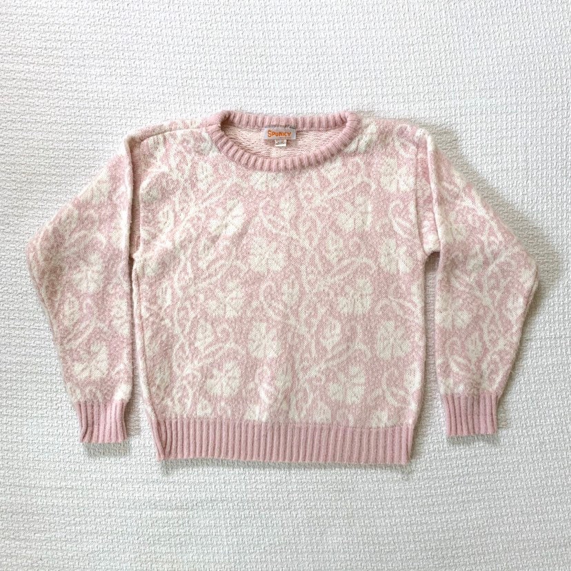 Vintage 80s Womens Pink and White Floral Pattern Acrylic Sweater, Made ...