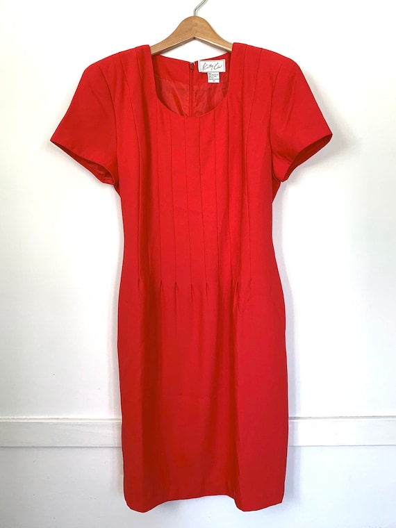 Vintage Womens Red Dress with Tie, Kathy Che, Size