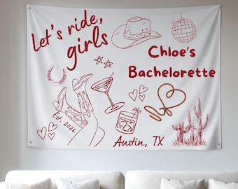 Banner de despedida de soltera vaquera, telón de fondo de despedida de soltera estilo western, letrero personalizado para despedida de soltera de rodeo, decoración de fin de semana de vaqueras disco