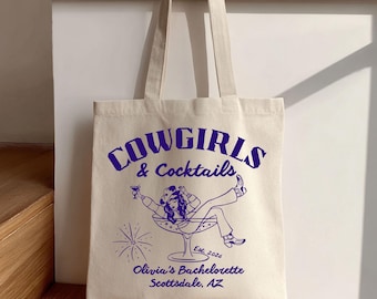 Bolsa de tela vaquera y cócteles, despedida de soltera estilo western, bolsa de lona personalizada