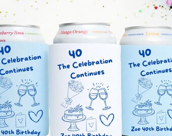 40th Birthday Can Cooler, Birthday Party Favor, Custom 40th Party Drink Sleeve, Forty Birthday Party Favor
