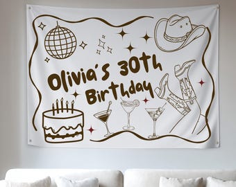 Birthday Banner, Disco Cowgirl Birthday Decor, Western Birthday Party Banner, Any Age Birthday Wall Decor