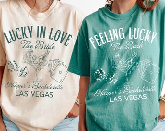Lucky in Love Las Vegas Bachelorette Shirt, Feeling Lucky Bride Shirt,Retro Vegas Casino Bachelorette Shirt, Custom Name Bachelorette Shirt