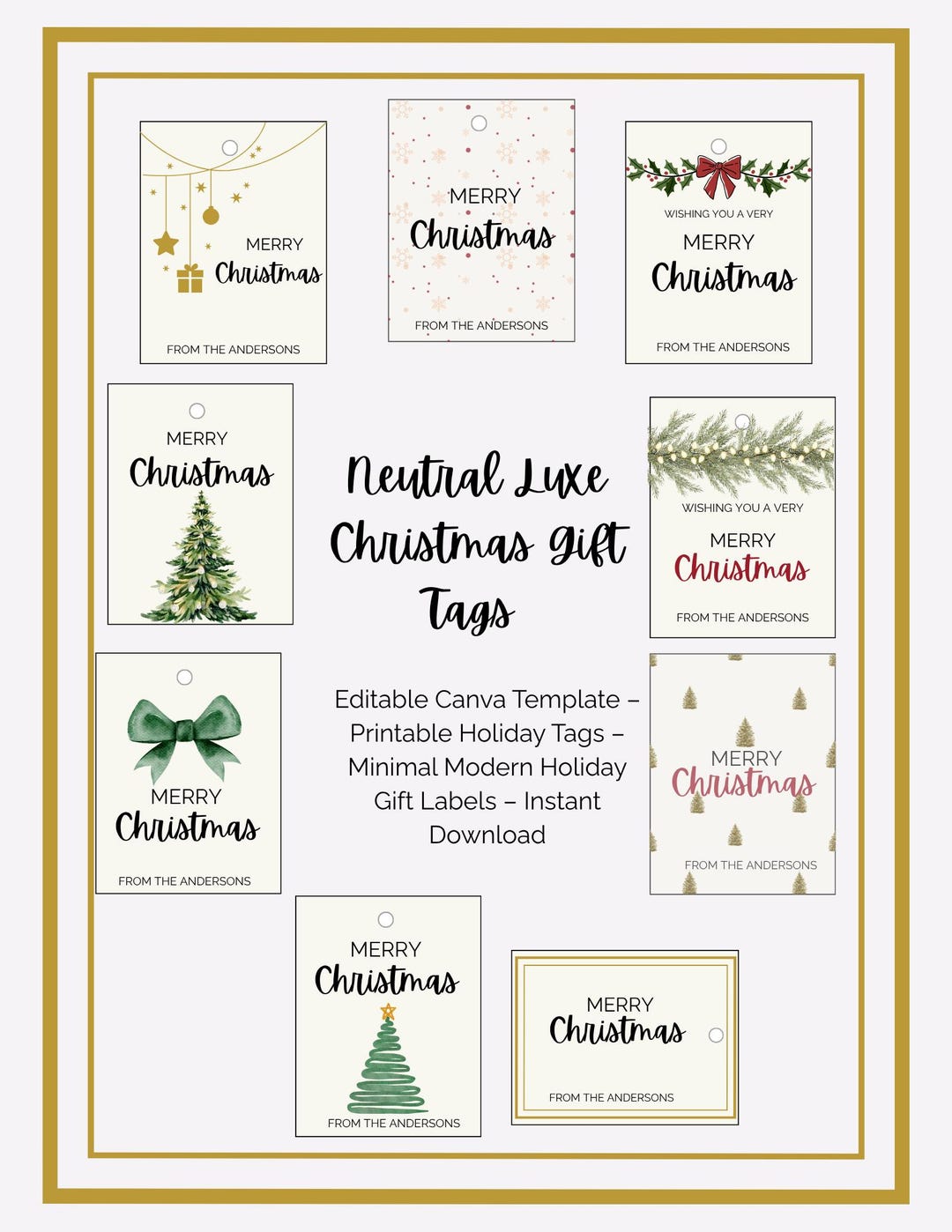 Neutral Luxe Christmas Gift Tags – Editable Canva Template – Printable ...