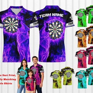 Maillot de fléchettes imprimé loup clair de lune feu 3D personnalisé, chemise de fléchettes nom et numéro d'équipe personnalisés, cadeau vêtement de sport graphique audacieux pour homme