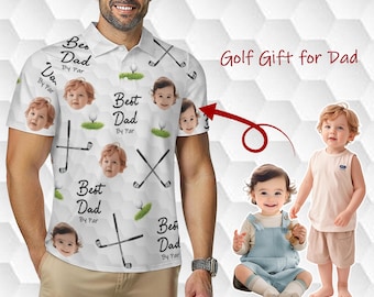 Beste papa Beste cadeau voor papa, gepersonaliseerde fotoprint golfshirt, cadeau voor golfer, Vaderdagcadeau, cadeau voor mannen, gezichtpolo hond/kind