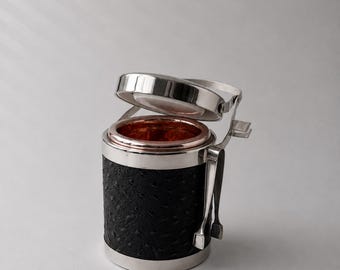 Secchiello per il ghiaccio vintage in pelle di struzzo – Cromo, interno in rame, pinze incluse