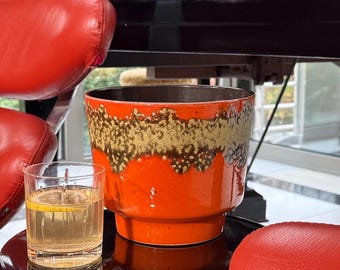 70er Jahre Lava Glasur Vase Gebranntes Orange