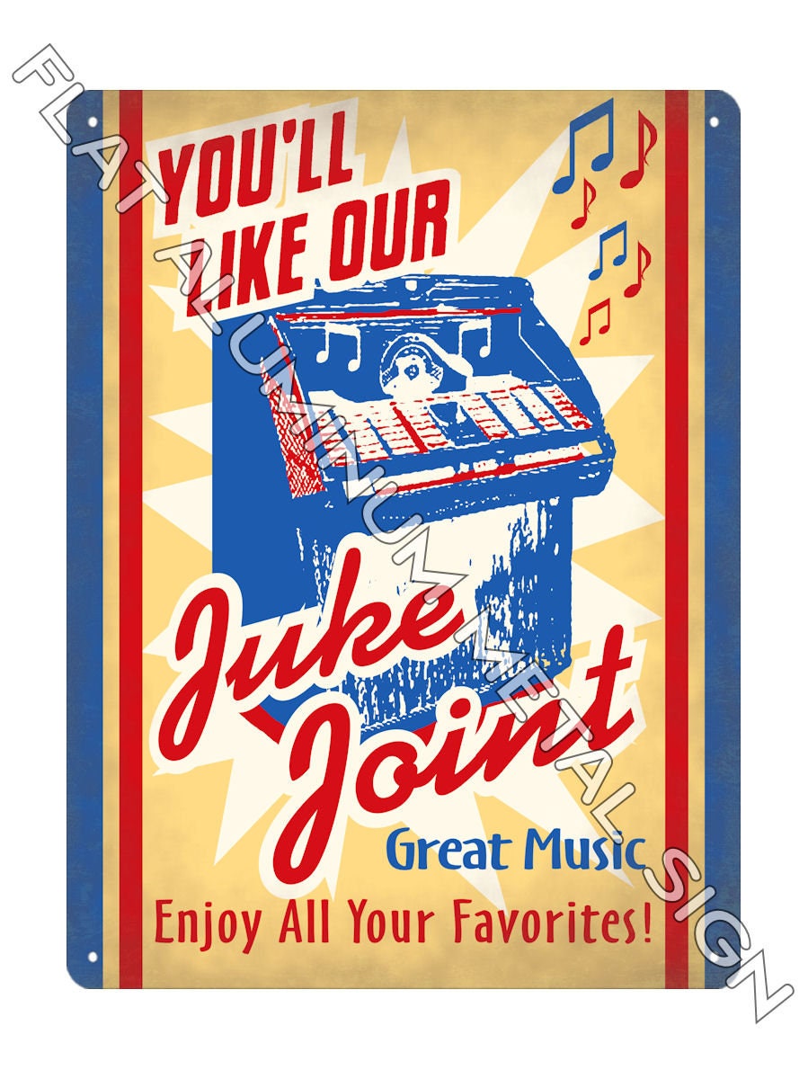 Juke Joint Retro Style Metal Sign Box Jukebox 45 Rpm CD