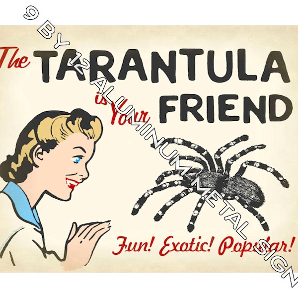 Funny Tarantula Metal SIGN decorations for Terrarium or Cage Spider Living Black Arachnid