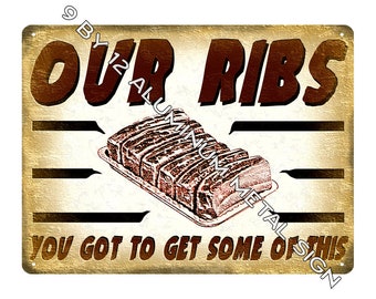 Ribs BBQ Food METAL SIGN Mexican restaurant deli diner 1950 vintage style wall decor art 731